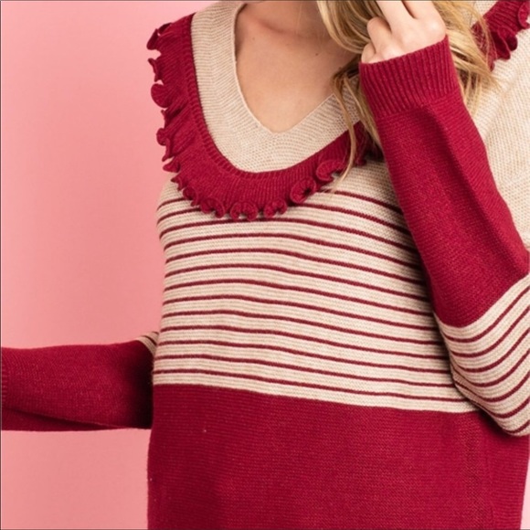 NWT Burgundy Long Sleeve Ruffle Sweater S, M, L - Picture 3 of 5